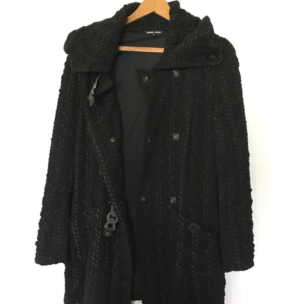 Samuel Dong Black Jacket Small Textured Coat - image 2